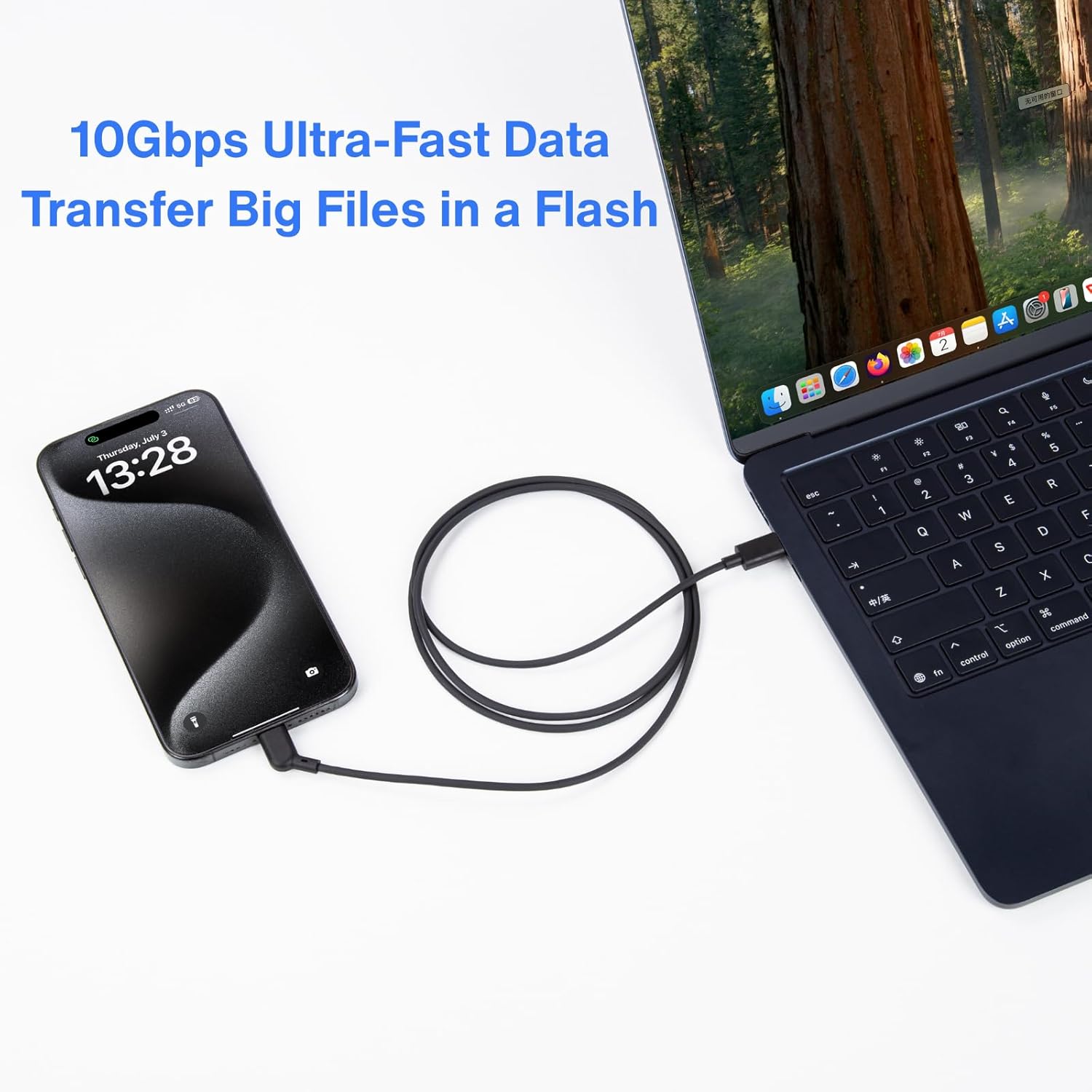 USB‑C to USB‑C AR Glasses Charging Cable, Supports 60W Fast Charging, 10Gbps Data Transfer & 4K@60Hz Display – High‑Elastic PVC Jacket