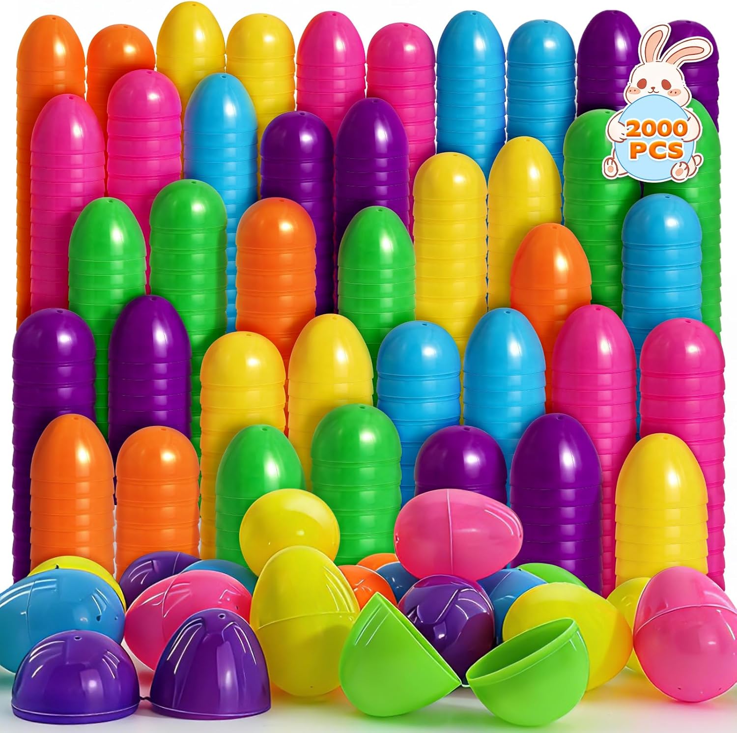 2000 Pcs Easter Eggs, 2.36" Bright Colors Plastic Easter Eggs Empty, Easter Themed, Basket Stuffers Fillers
