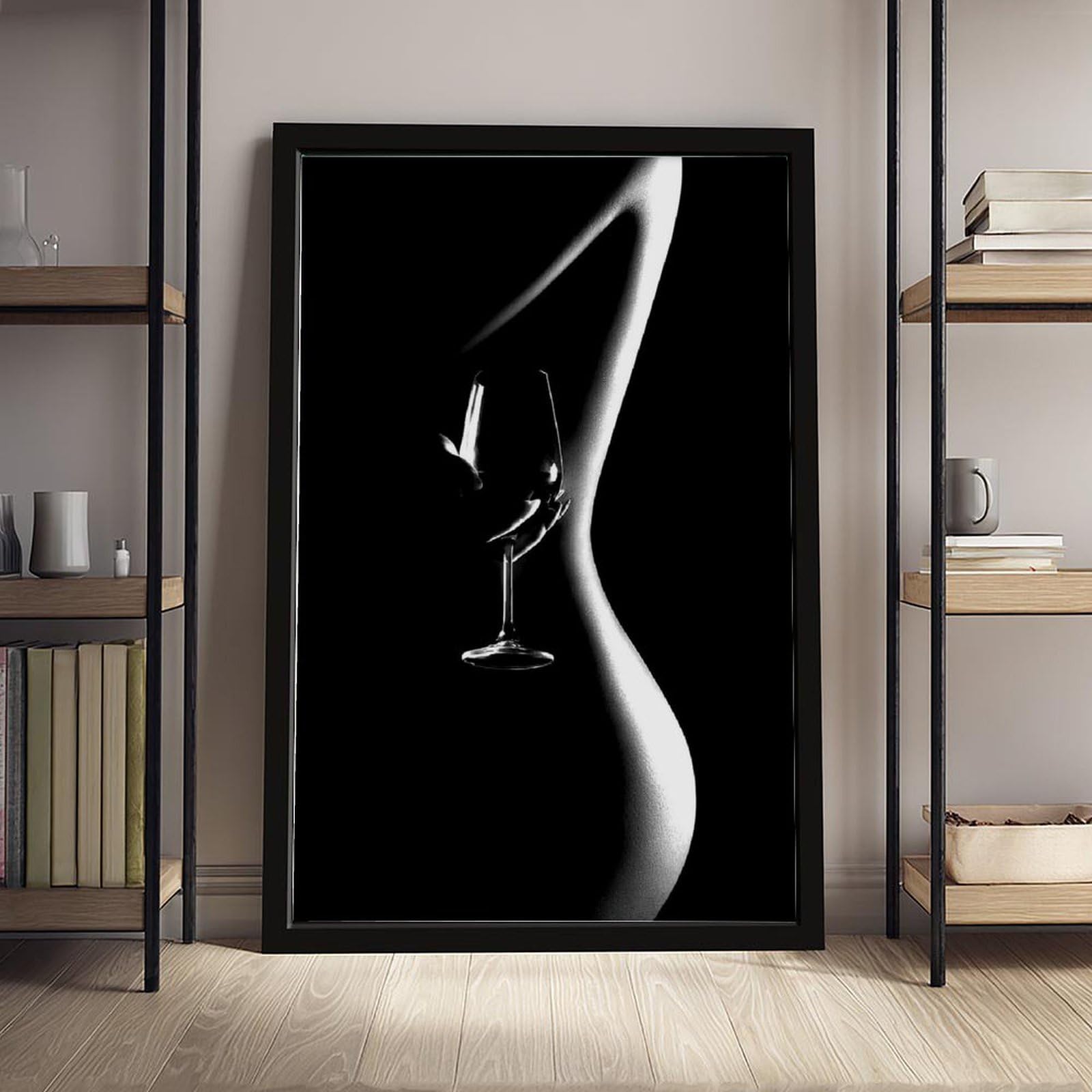 Poster su tela con vino rosso, bianco e nero, donna che beve vino, decorazione per camera da letto, ufficio, stanza, regalo, 40,6 cm L x 61 cm W