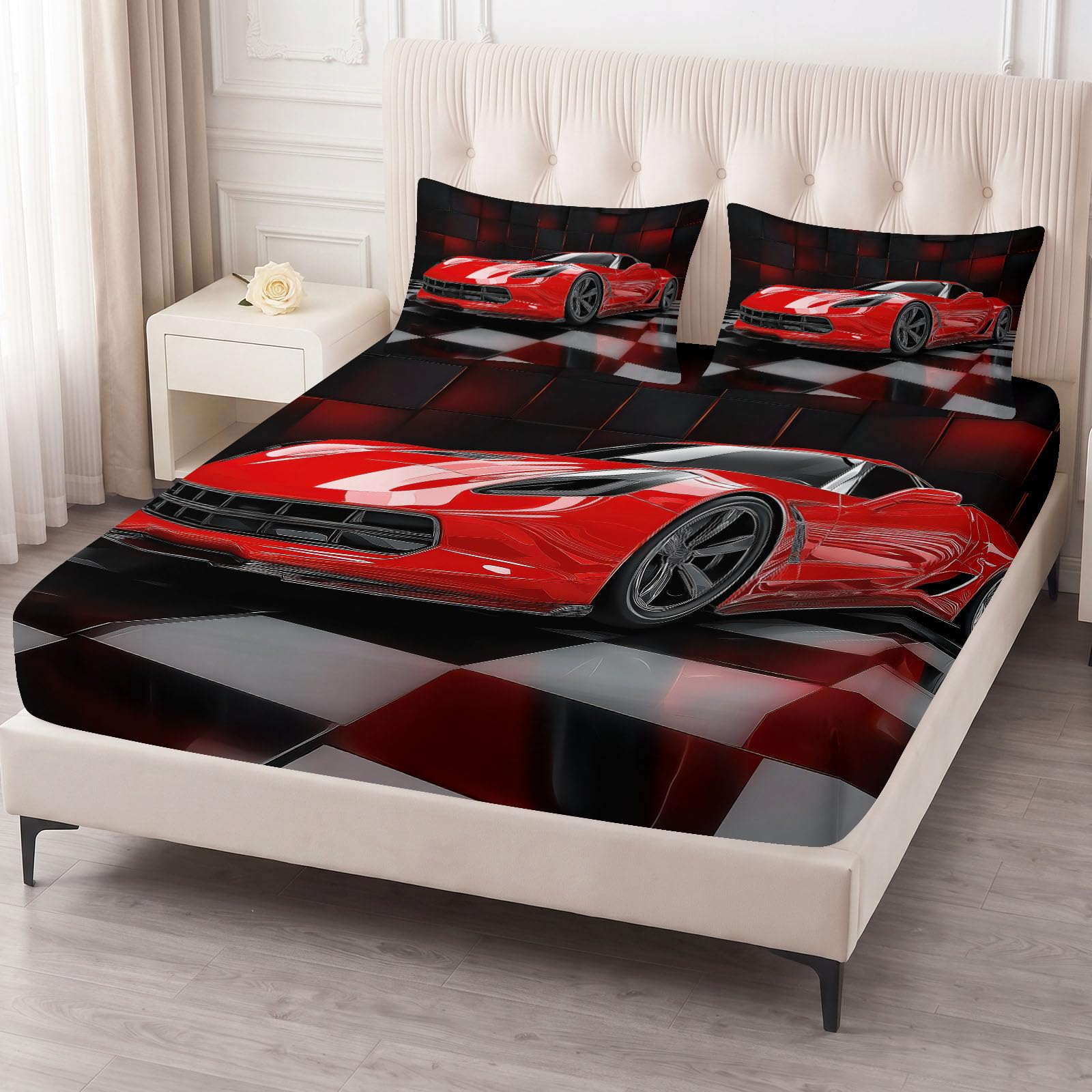 Sábana bajera ajustable 3D moderna de microfibra suave para niños y adolescentes, resistente a la decoloración, con bolsillo profundo de 30 cm, tamaño Super King, 180 x 200 cm, color negro