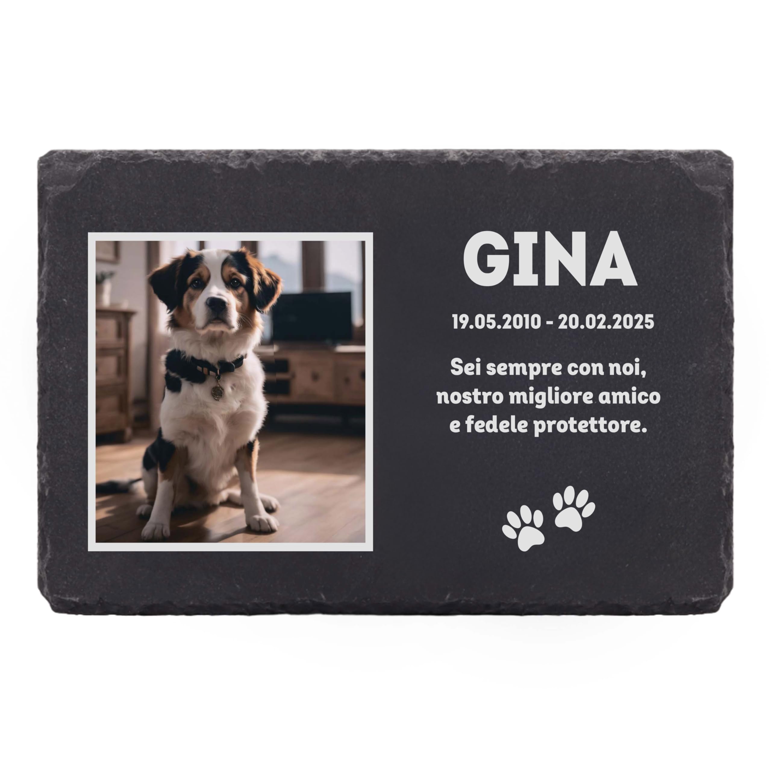 LAUBLUST Lastra Personalizzata con Nome e Foto per Cane, Gatto e Altri Animali Domestici – Ricordo, 3 Dimensioni | Lastra in Ardesia incisa Come Decorazione tombale & targhetta funebre per Animali