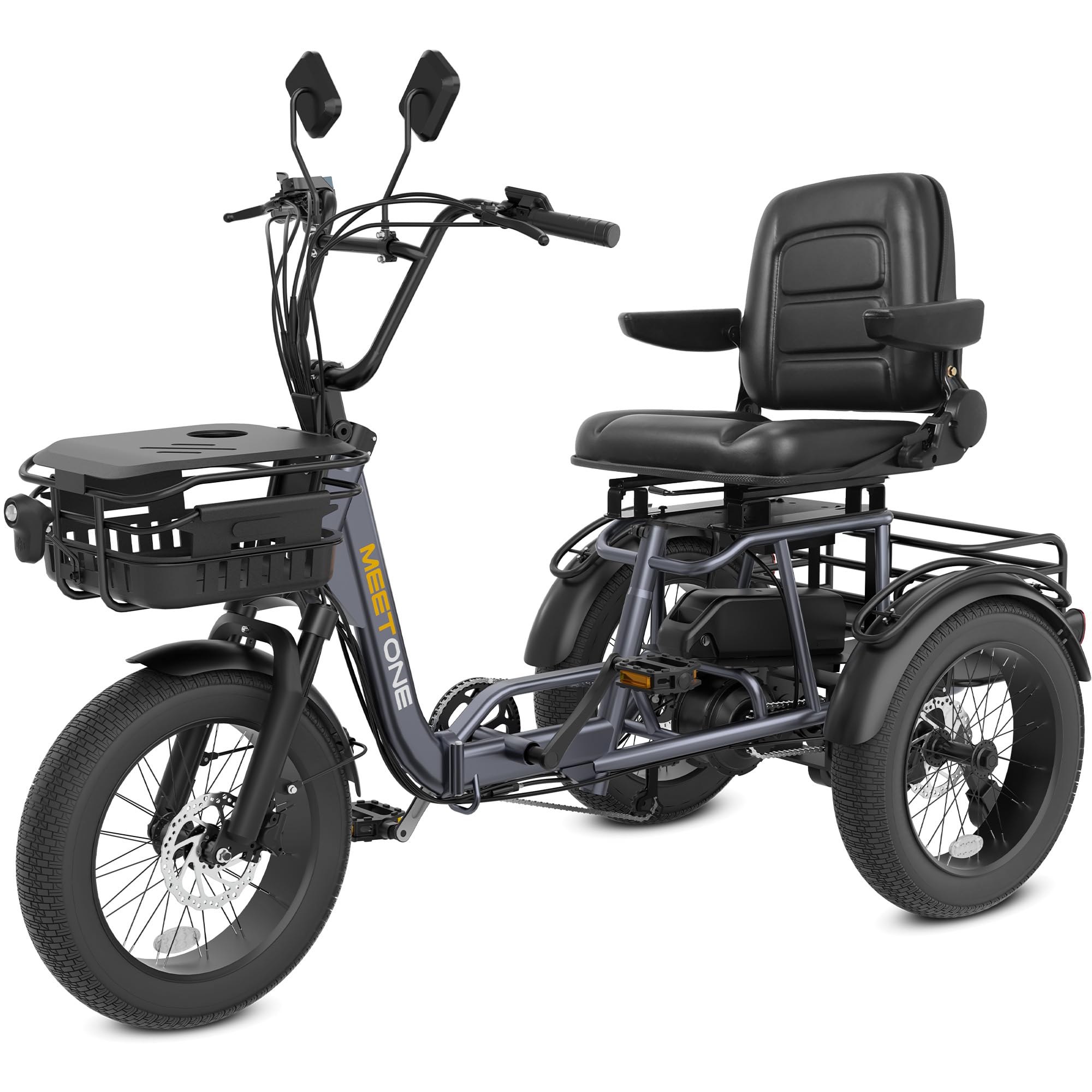 Folding Electric Tricycle for Adults, 1200W Electric Trike, 22MPH 100Miles 3 Wheel Electric Bike, Reverse Gear, Rear Differential, 450lbs Load, F&R Baskets, 4'' Wide Fat Tire, UL Certified