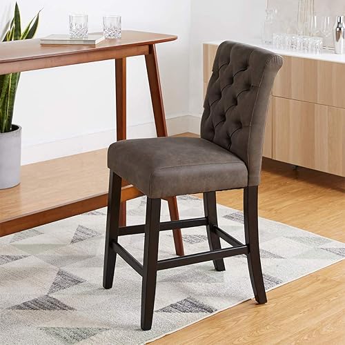 Miniatura 2 de CangLong Taburete de cocina de cuero copetudo para bar, cocina, comedor, sala de estar y pub bistró, juego de 1, color negro