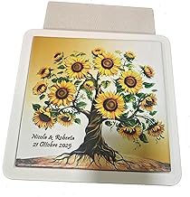 OGGETTANDO Tree of Life Square Trivet with Sunflowers Ceramic Customisable Box for Favors, Birth, Wedding, Baptism, Communion, Graduation, Confirmation, 18/25/50 Years (22 x 22)