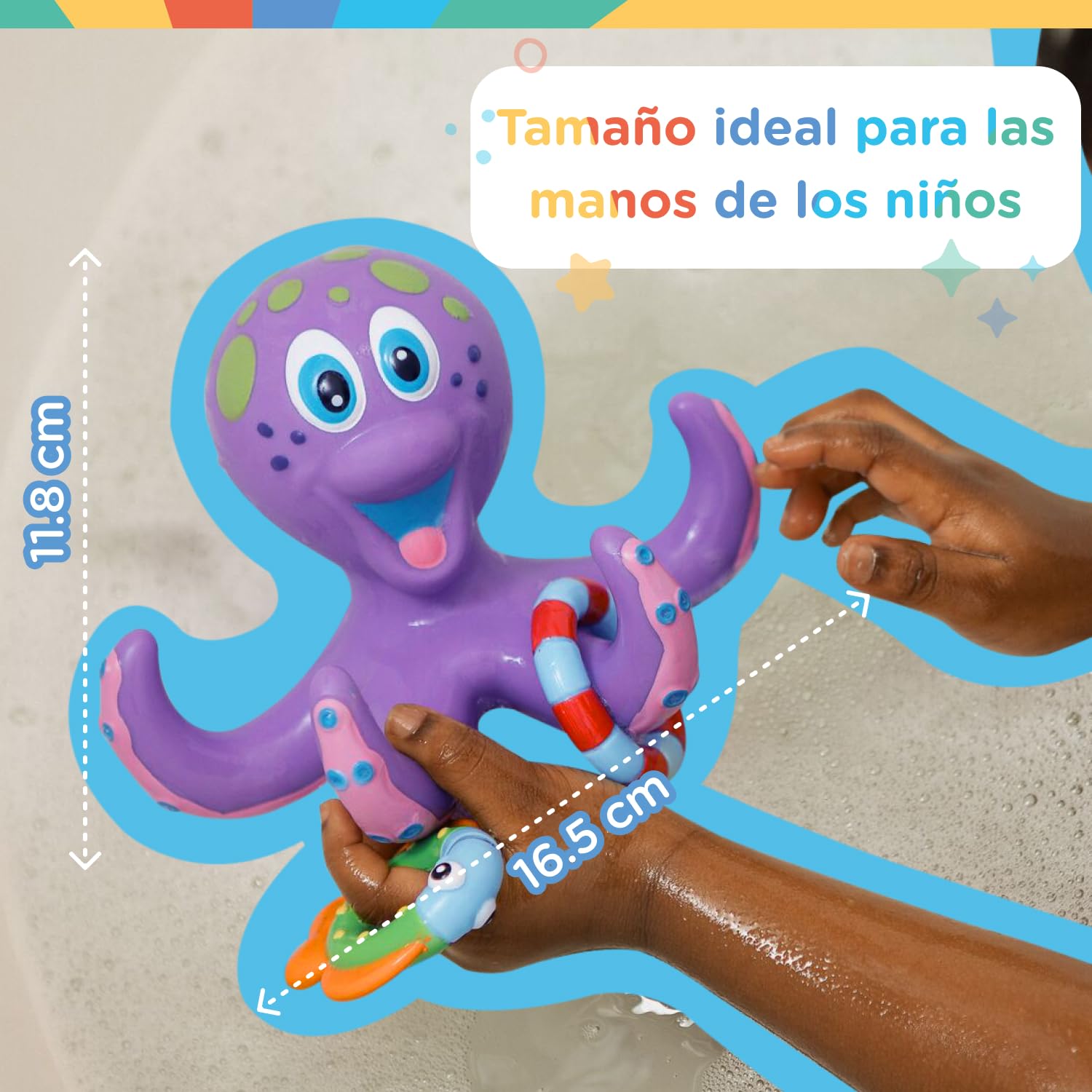 Nuby - Juguete de baño Bebe - Juguete Pulpo Flotante con Anillos para lanzar a los tentáculos - Estimula la coordinación Ojo-Mano - 18+ Meses - Violeta - Flota en Agua - Pulpo Agua Niños