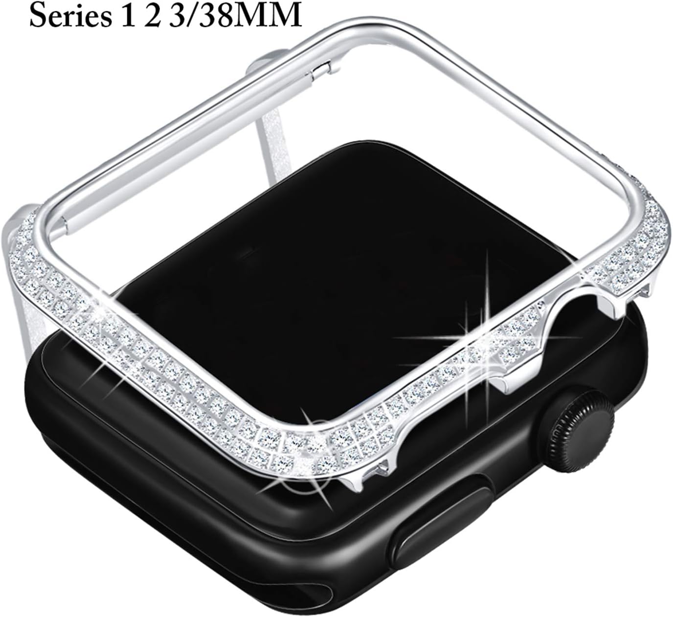Callancity Metal rhinestone diamond crystal jewelry bezel cover case compatible with Apple watch 38mm series 1 2 3 (Platinum)