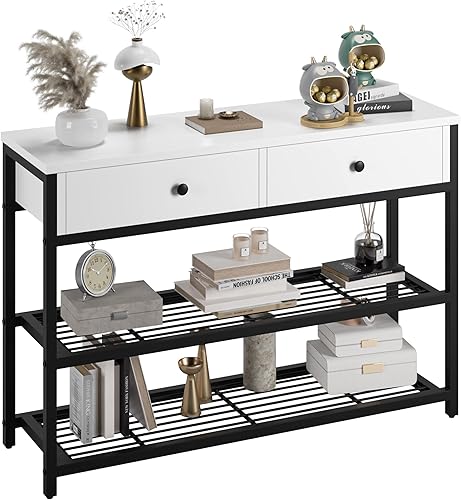 Miniatura 1 de Senfot Mesa de consola con 2 cajones y 2 niveles, estante de almacenamiento abierto, mesa de pasillo, vestíbulo, mesa de sofá para sala de estar y