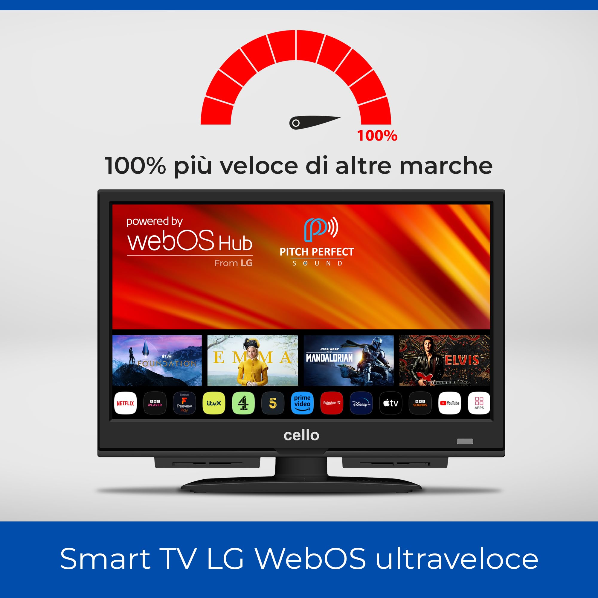 Cello C1624WS 16" Pollici, 230V, Smart TV, WEBOS di LG, TV LED Full HD, Triplo sintonizzatore DVB-T/T2-C-S/S2, HDMI USB, Bluetooth, Pitch Perfect, Disney+, Netflix, Prime Video [Classe energetica E]