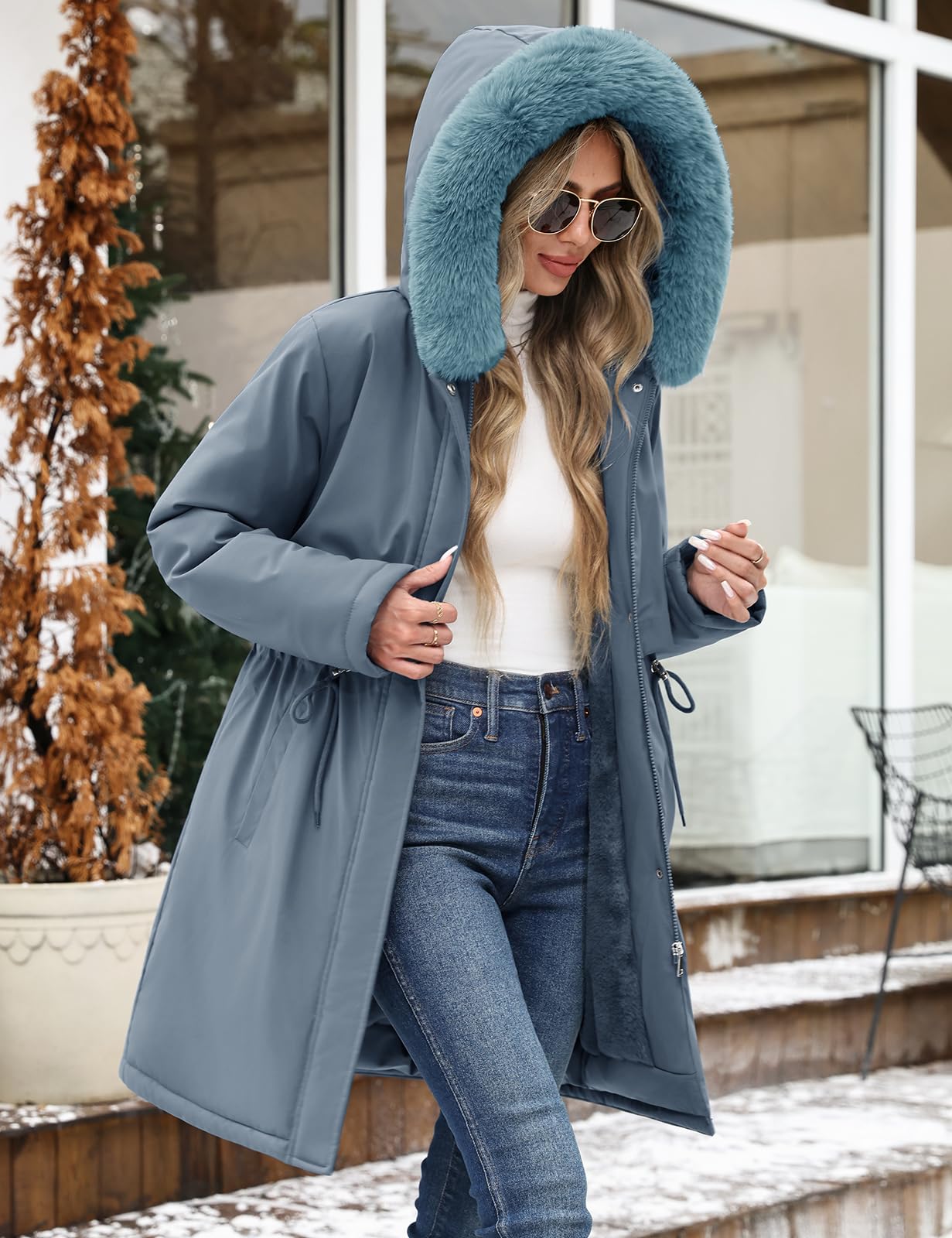 Cappotto Donna Lungo Invernale Caldo Parka Elegante Giacca con Cappuccio Giubbino Imbottito Autunno Invernali Giubbotto Casual Giacca Pile Outwear con Tasche Cappuccio Rimovibile in Pelliccia