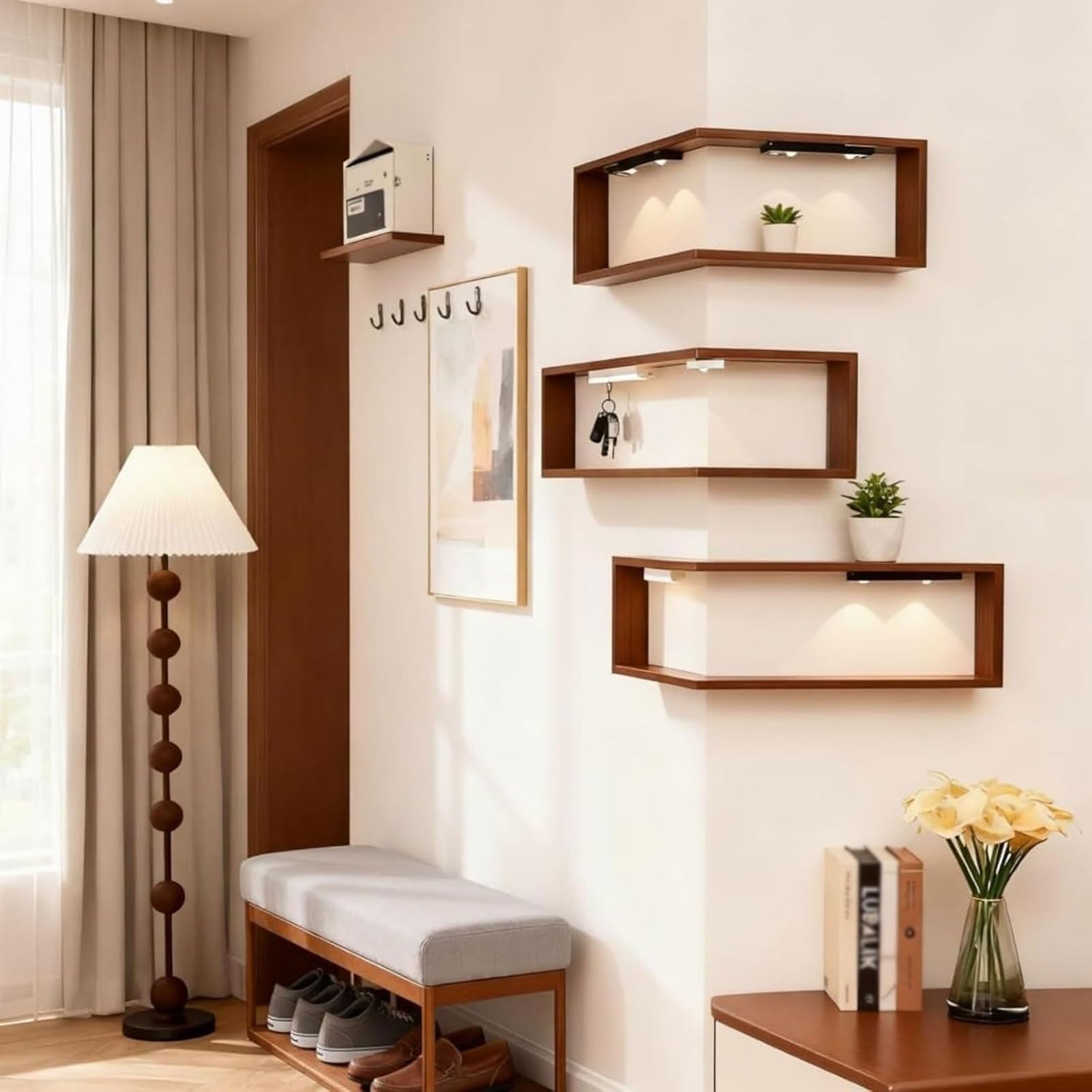 Estantes De Esquina Flotantes, Estante De Esquina De Pared para Decoración De Dormitorio, Estantes De Exhibición Modernos para Plantas Y Libros, Ahorro De Espacio(L-Shape A 30 x 60 x 20 cm,3 Pack)