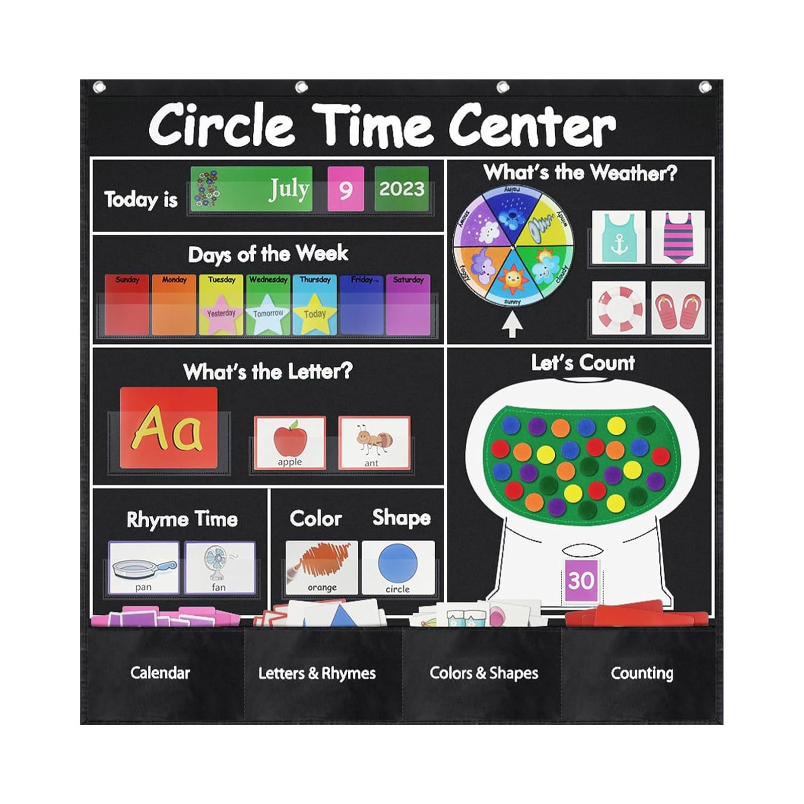 Gráfico de bolsillo educativo para centro del Calendario de aprendizaje Número del Letra Gráfico de bolsillo del Centro de educativo para calendario de aprendizaje