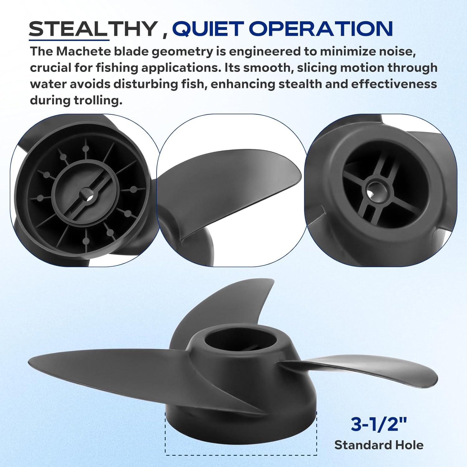 For MotorGuide Propeller 3 Blade Machete Compatible with MotorGuide 3.5" Motor Diameters, Machete III Black 3-Blade Prop Replacement Fit for MotorGuide R3 55lb,W55,Xi5 36v,75 Wireless Trolling Motor