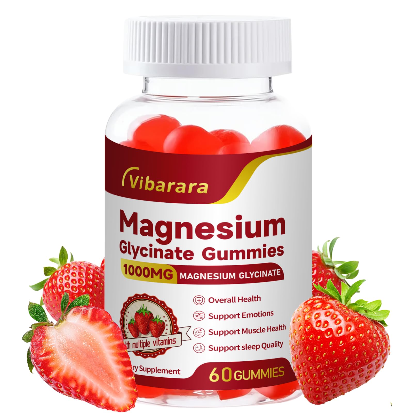 Magnesium Glycinate Gummies 1000mg,Sugar Free,Support Calm Mood & Sleep,Strawberry Flavor