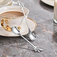 Vista 8 de AnSaw Juego de Portacucharas de Café Pequeñas Plateado, Base de Cisne con Juego de 10 Cucharas Demitasse Espresso, Cuchara de Postre Mini de Hoja