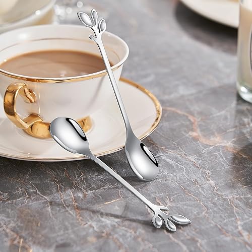 Miniatura 56 de AnSaw Elegantes cucharas de café de hoja negra, 10 piezas, 4.7 pulgadas, mini cucharas de té de café expreso y postre, perfectas para Demitasse