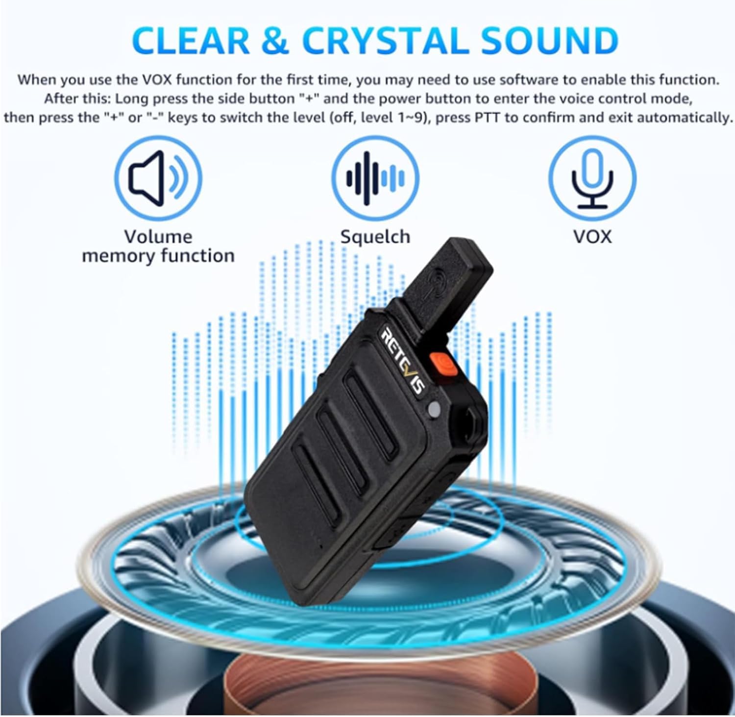 Retevis RT619 Walkie Talkie z Zestawem Słuchawkowym Zestaw Radiowy Pmr Daleki Zasięg 1300 mAh Bez Licencji 16 Kanałów VOXWalkie Talkie Akumulator Dla Sił Bezpieczeństwa, Szkoła (10 Sztuk, Czarny)