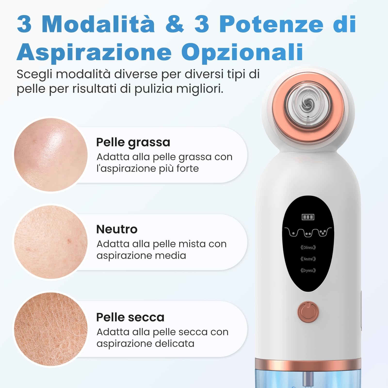 Aspiratore Punti Neri Professionale, Lrbsule Aspiratore Punti Neri Rimozione dei Grassi 6 Testine per Estrattore 3 Modalità di Aspirazione, Ricarica USB Blackhead Removal