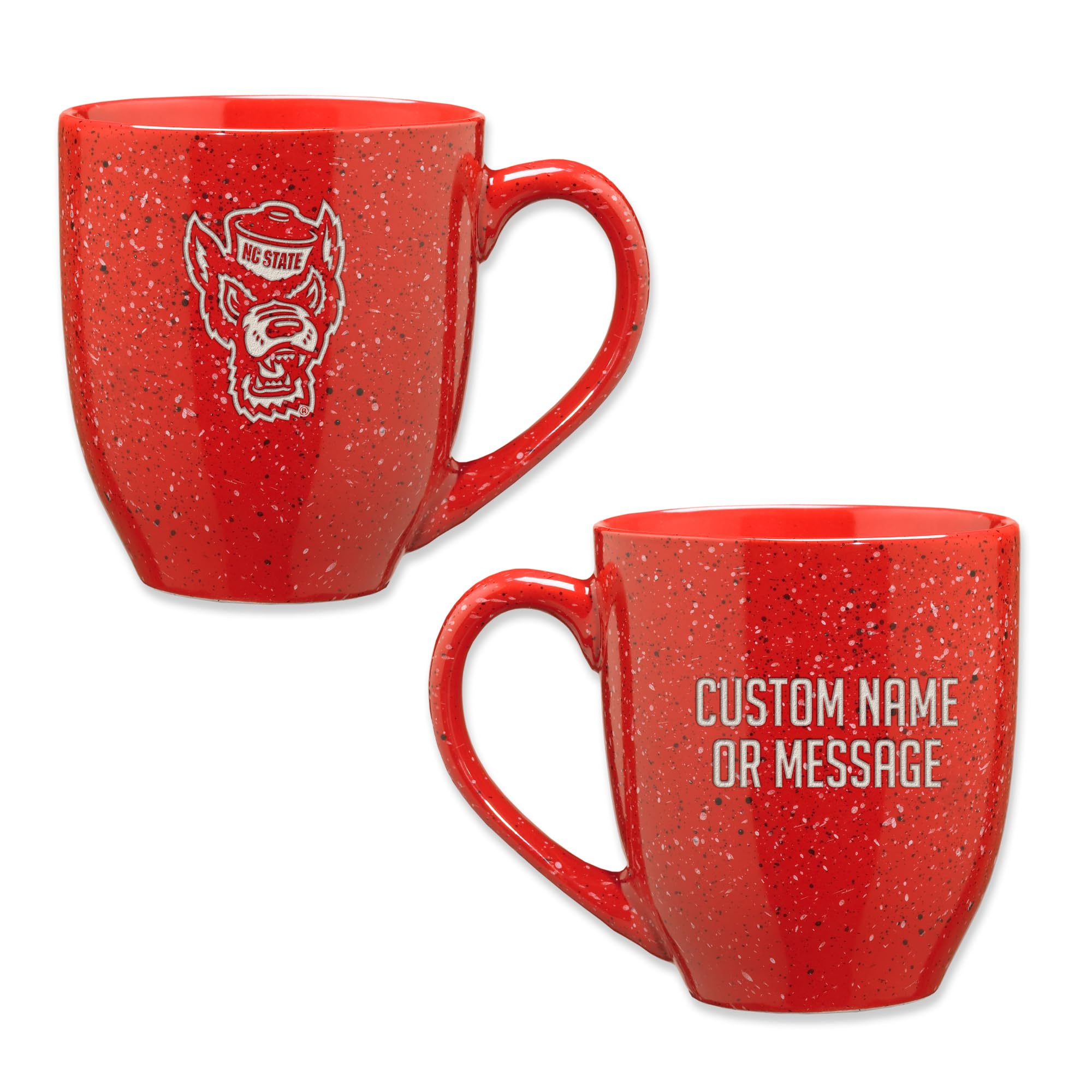 Rico Industries NCAA North Carolina State Wolfpack Red Personalized 16 oz Team Color Laser Engraved Speckled Ceramic Coffee Mug