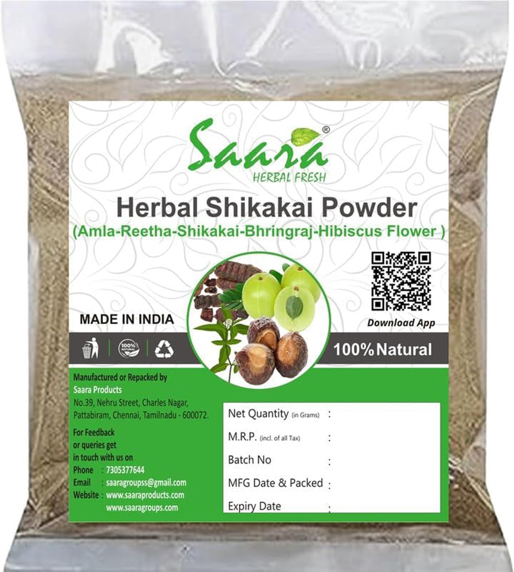 Saara HERBAL FRESH Herbal Shikakai Powder 100g, (Amla, Reetha, Shikakai, Bhringraj, Hibiscus Flower mixing) Hair Pack & Hair Cleanser for Healthy Strong Hair, 100g-image-25