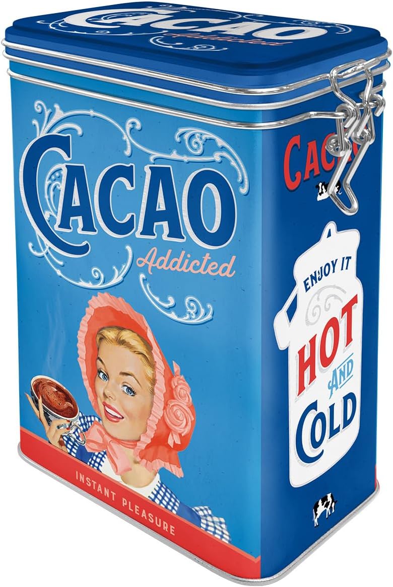 Nostalgic-Art Retro Coffee Canister 1.3 Litre Cacao Addicted - Gift Idea for Nostalgia Fans Tin Tin with Aroma Lid Vintage Design