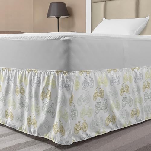 Ambesonne Bicycle Bed Skirt, Classic Design Bicycle Drawings of Pastel Colors Retro Style White Background, Elastic Bedskirt Dust Ruffle Wrap Around