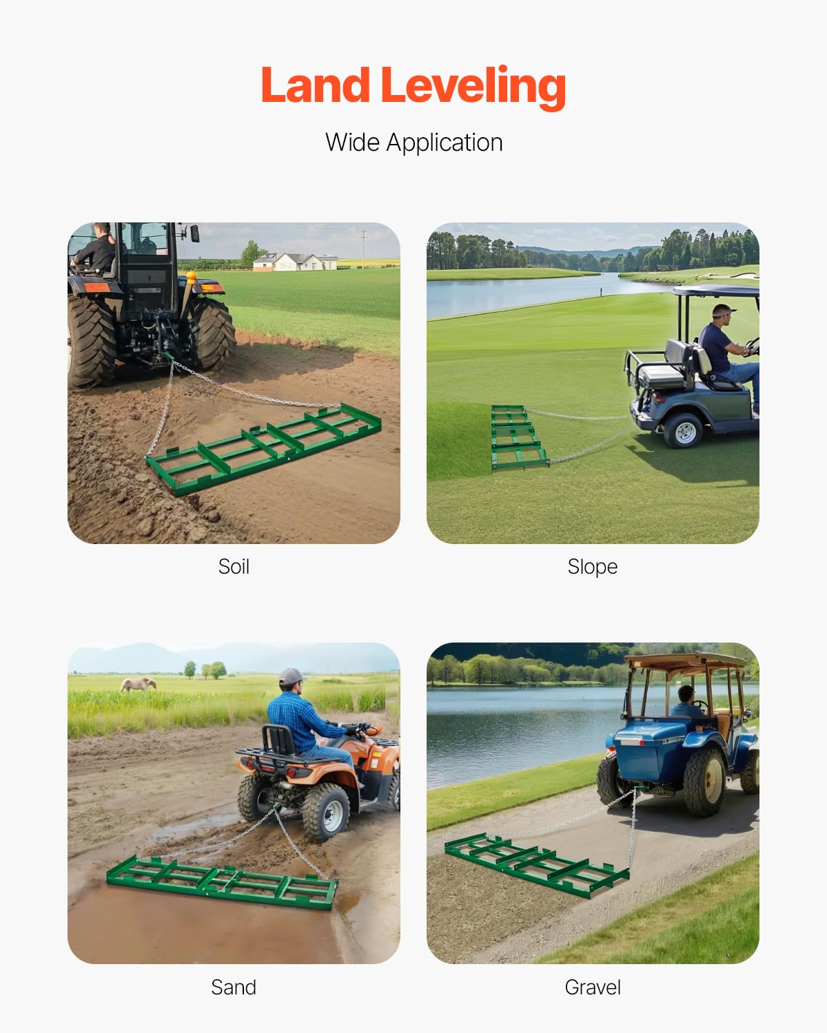 VEVOR Erpice Trainato per Impieghi Gravosi con Barre Regolabili e Catena 1830 mm, per Vialetti per ATV, UTV, Trattore, Tosaerba Trainato Dietro Strumento di Livellamento del Prato Cortile