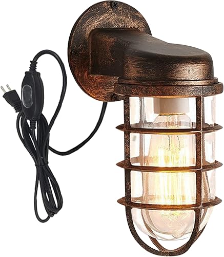 Miniatura 10 de Kiven Luz de jaula impermeable para exteriores e interiores, luz de linterna de montaje en pared, luz de porche industrial con cable de enchufe
