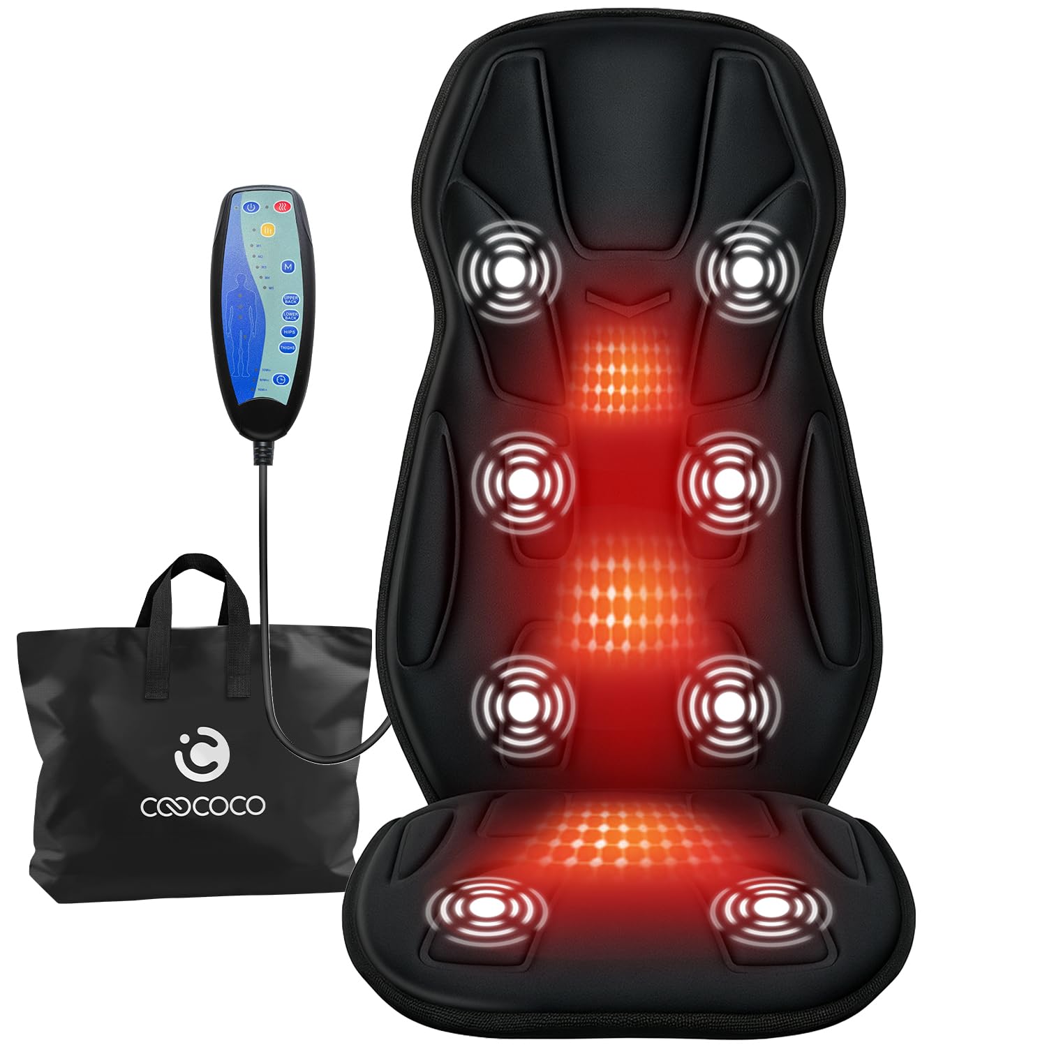 CooCoCo Vibration Back Massager with Heat, Birthday Gifts for Men Dad Husband Mom Women, Massage Chair Pad with 8 Vibrating Motors & 2 Levels Heat, Heated Seat Cushion for Home Office Use