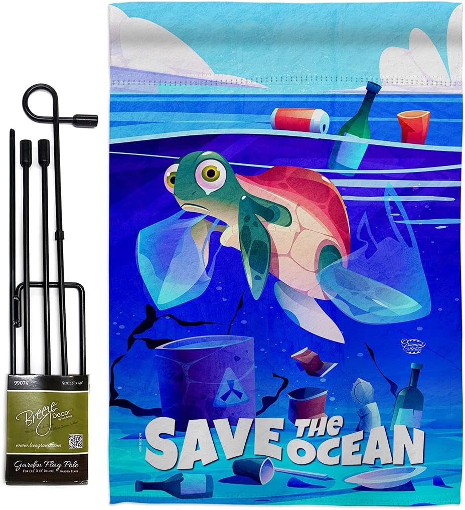 Save The Ocean Garden Flag Set with Stand Support Environment Eco Day WED Protection House Decoration Banner Small Yard Gift Double-Sided, Made in USA