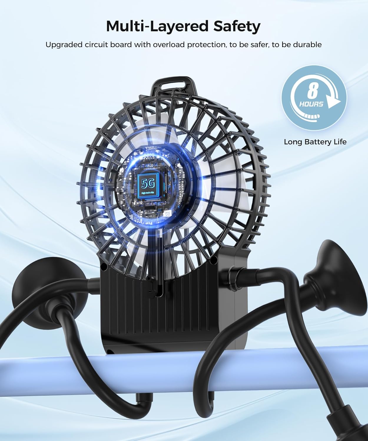 Portable Robot Fan Man, Desk Fan Rechargeable with Suckers, Small Fan for Office, Home, and the Outdoors