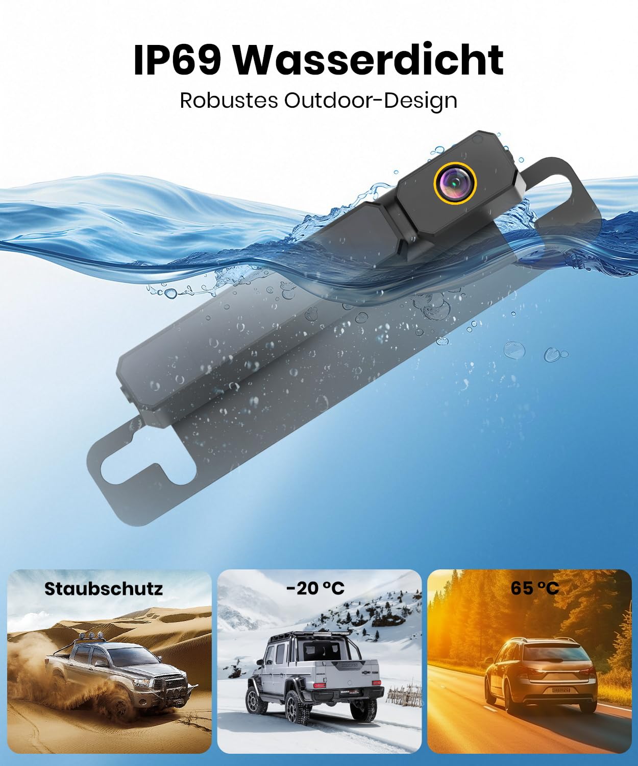 Foxpark Solar Rückfahrkamera Kabellos HD 1080P 5 Zoll Monitor Nachtsicht IP69K Wasserdicht Set für Wohnmobil LKW