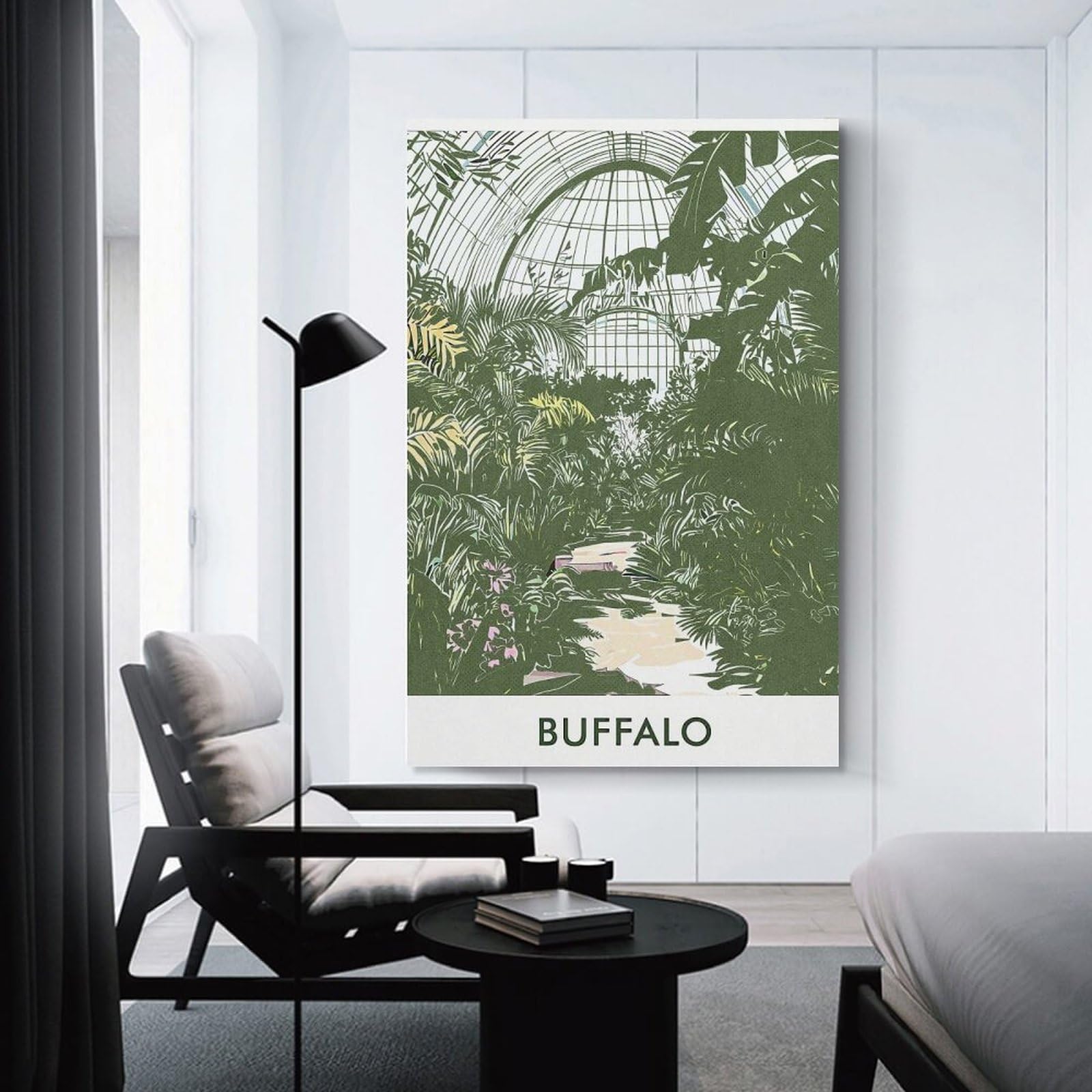 Junmoney Canvas Wall Picture Buffalo Greenhouse Illustration, 20x30inch(50x75cm), for Office, Study Or Home Workspace, Canvas Wall Decor for Creative Rooms