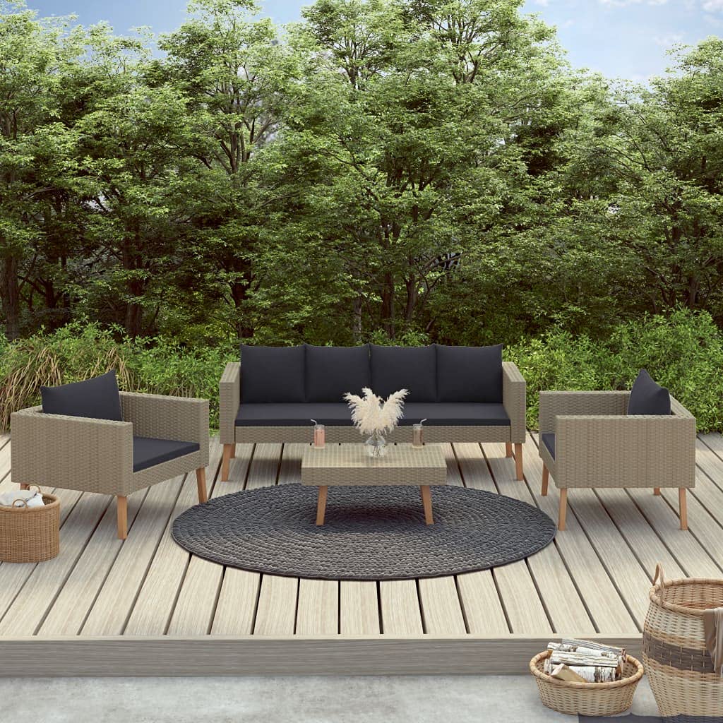 Juego de muebles de jardín de 4 piezas con cojines de polirratán beige, conjunto de sofá de jardín, varias combinaciones disponibles, para terraza, jardín, balcón, piscina
