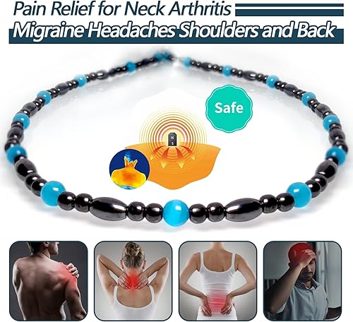 Miniatura 3 de Collar de terapia magnética, collar de hematita, collar magnético de obsidiana negra, alivio natural del dolor, drenaje linfático, desintoxicación