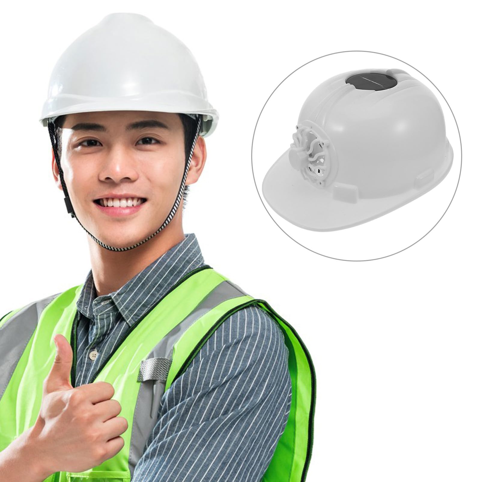 Garneck Casque de Sécurité Chantier avec Ventilateur Solaire Intégré Protection UV Ventilé et Respirant pour Travailleurs Extérieurs et Activités Plein Air