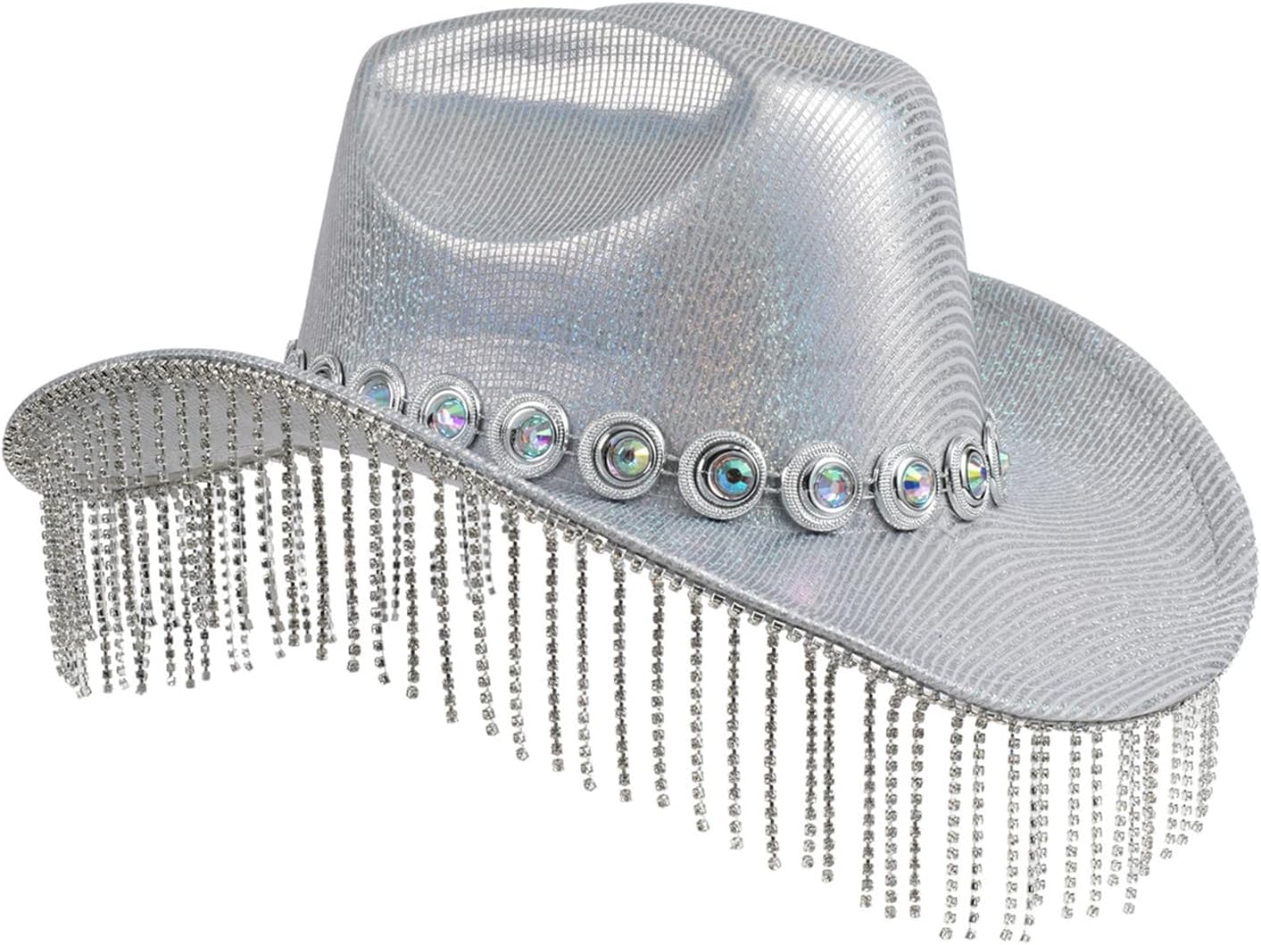 Eye Catching Cowboy Hats with Fringes Carnivals Role Party Cowgirl Hat Sunproof Wide Brims Disco Party Felts Hat Rhin
