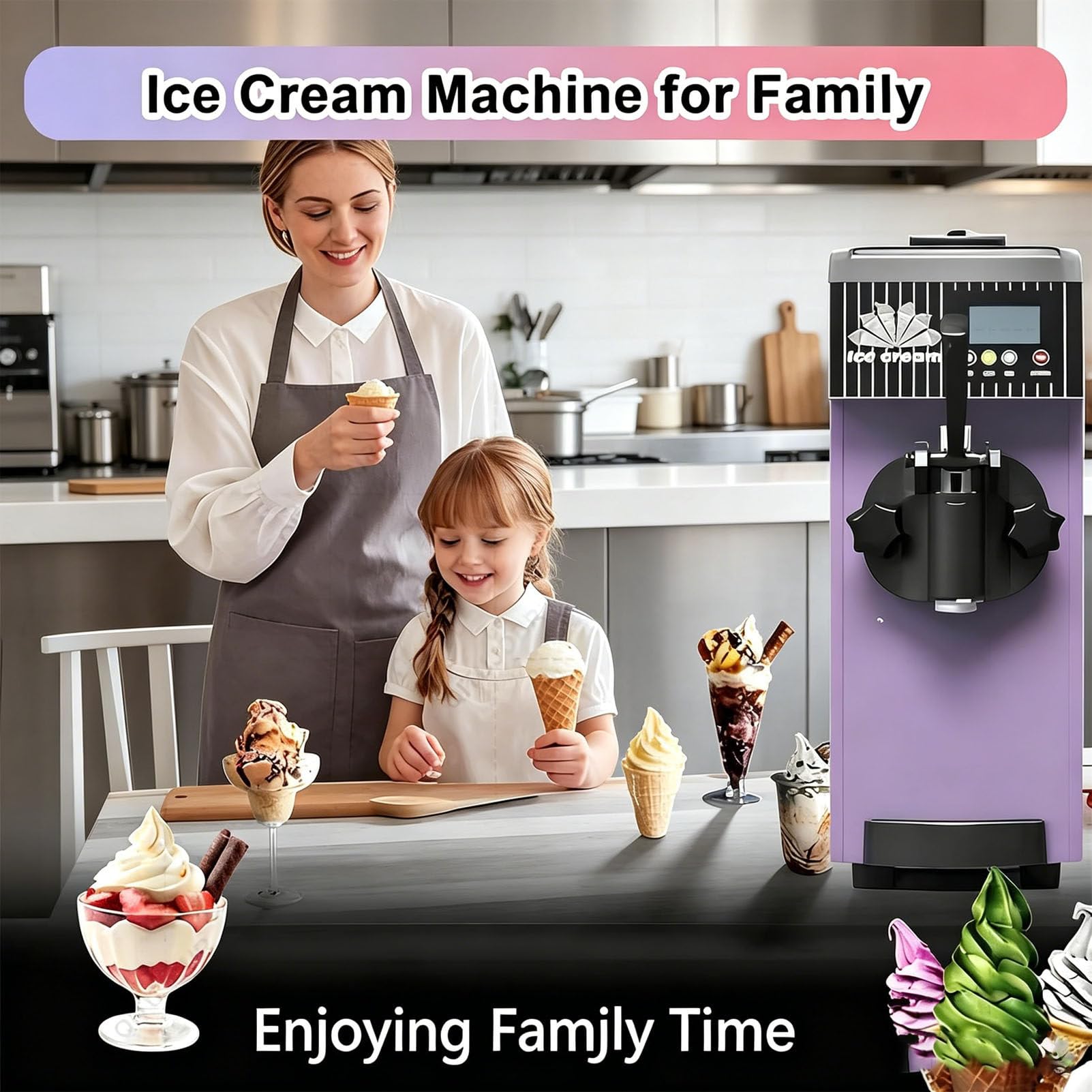 Machine à Glace à l'italienne Professionnelle, Machine à Glace Artisanale, Production de Glace à l'italienne 4-5 kg/h, écran LCD, idéale pour yaourts glacés, cafés CreamWhite