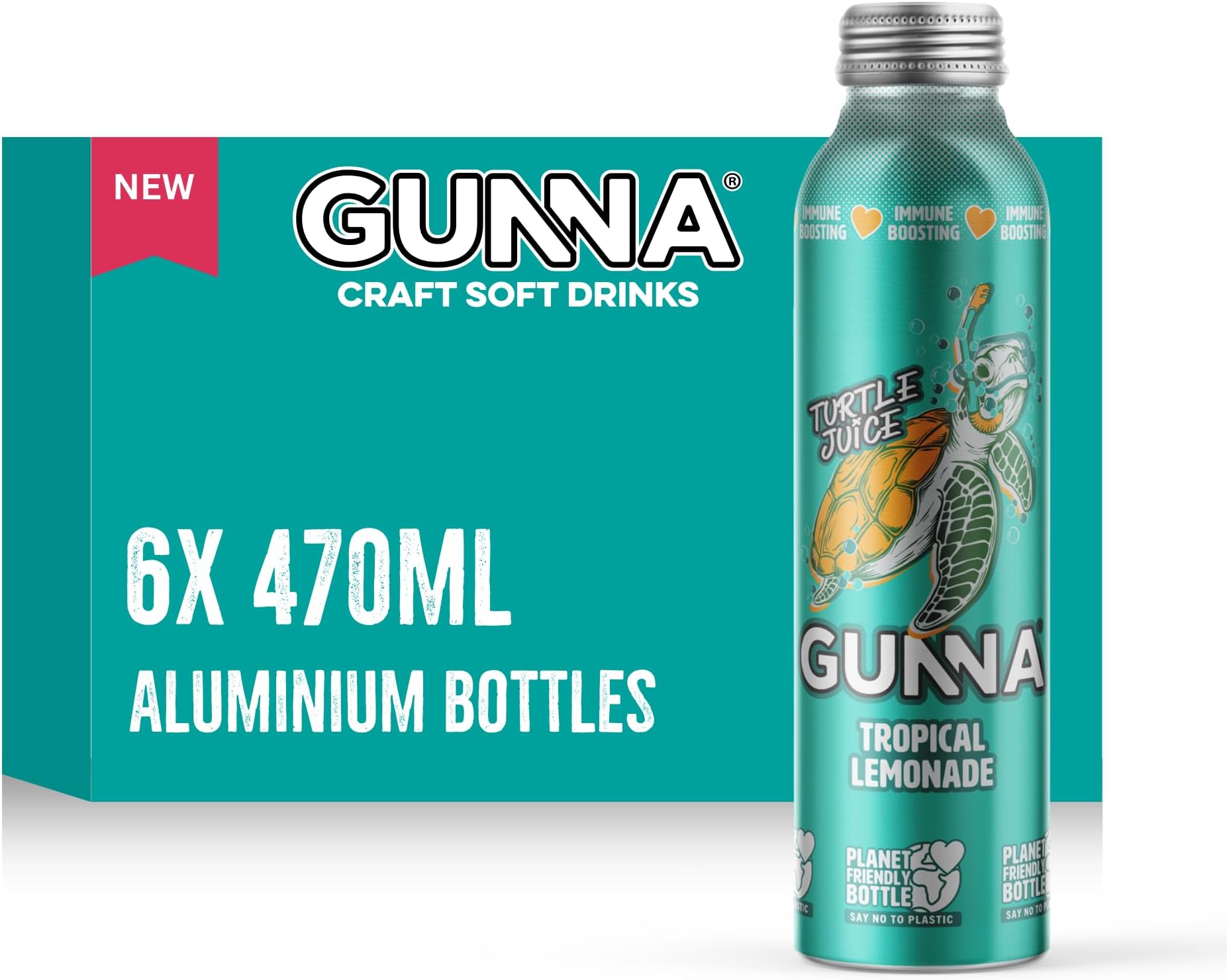 Gunna Immune Boosting Fizzy Drinks, Tropical Mango Lemonade in Aluminium Bottles, Natural, Vegan, Sparkling Soft Drink, Tropical Flavour Soda, 470ml x 6