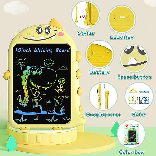 Miniatura 4 de Juguetes de viaje para niños pequeños, tableta de escritura LCD de 10 pulgadas para niños, tablero de dibujo de dinosaurios con lápiz capacitivo,