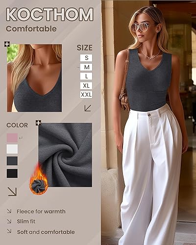 Miniatura 5 de Paquete de 4 camisetas térmicas sin mangas para mujer, con cuello en V, forro polar, sin mangas, cálido, chaleco de capa base