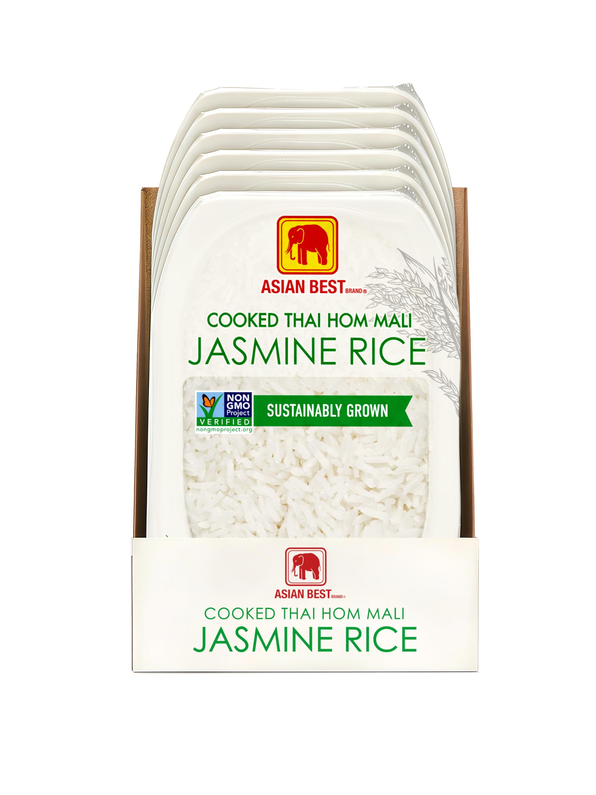 Asian Best Ready to Eat Cooked Thai Hom Mali Jasmine Rice, 12 Packs x 200g
