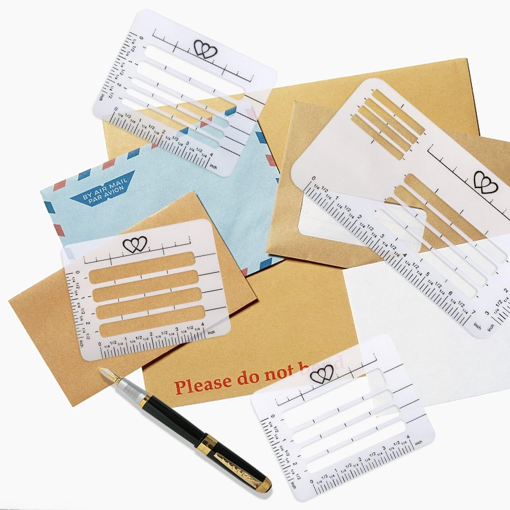 JANYUN 4 Style Envelope Addressing Guide Stencil, Templates Ruler Guide Straight Spacing Line Thank You Card for Mother's Day Valentine's Day Scrapbooking Template Journal Lettering Writing