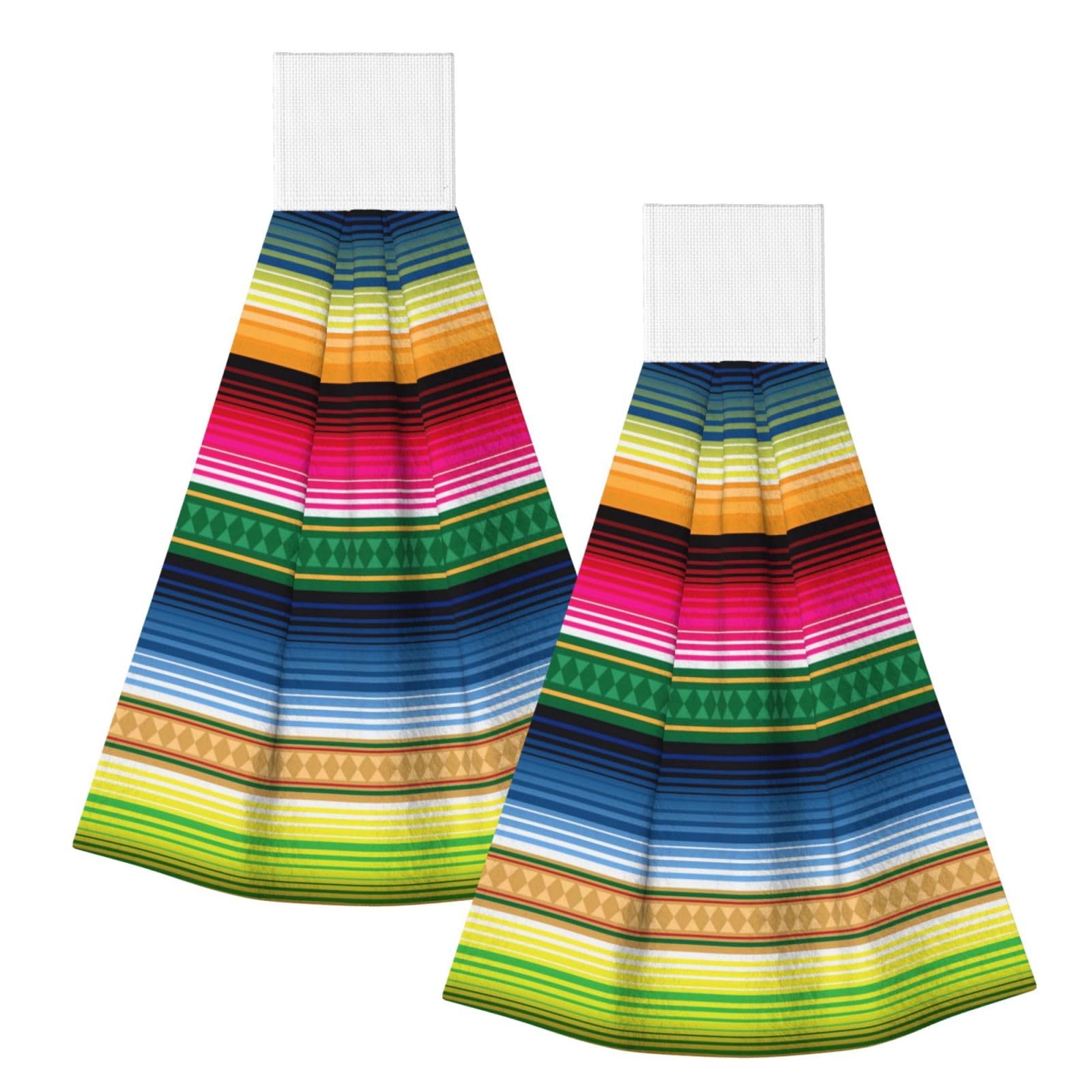 DOPKLNA Traditional Mexican Blanket Serape, 2 Pcs Hanging Coral Fiber Hand Towels for Bathroom, Absorbent Kitchen Towels