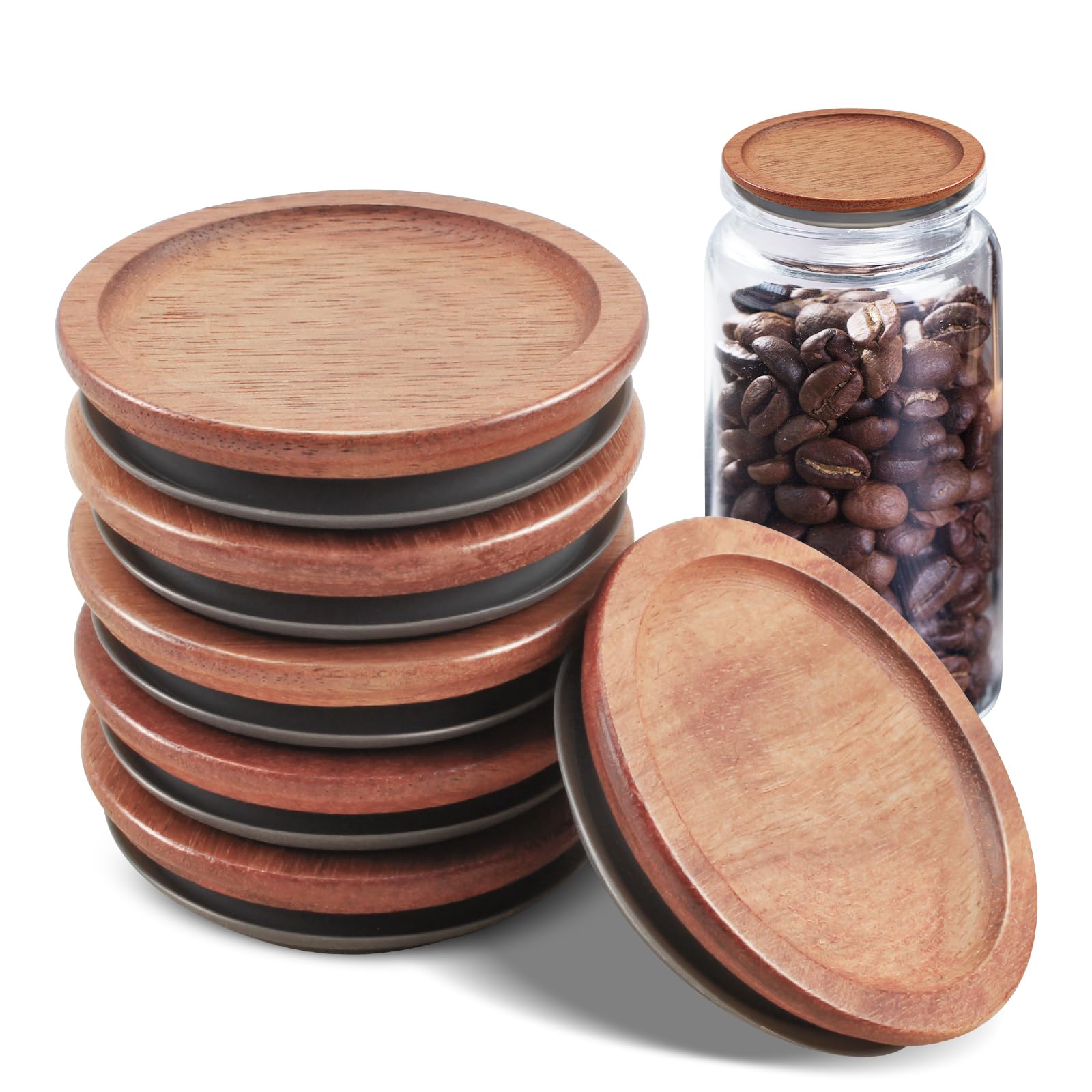 VinBee 6 Pack Regular Mouth Lids for Mason Jars, Reusable Wooden Storage Lids with Silicone Seal for Regular Mouth Jars