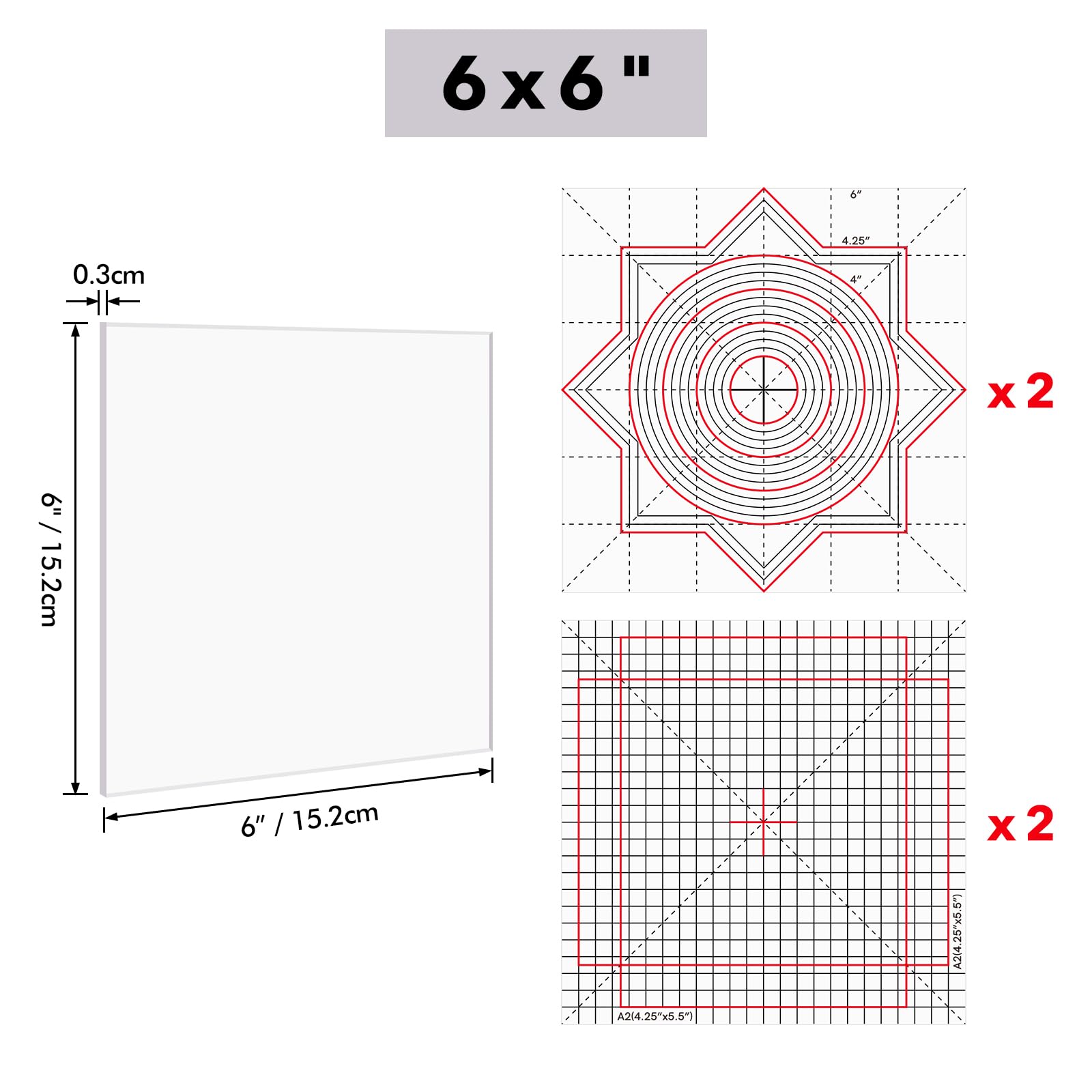 Briartw Confezione da 10 tappetini quadrati da 15,2 x 15,2 cm, antiscivolo, adesivi con guide stampate, adatti per strumenti di posizionamento originali per timbri, per timbri, costruzione di