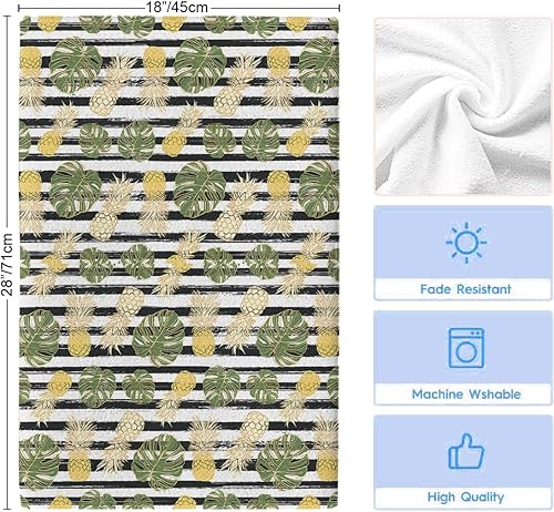 Miniatura 6 de Juego de 2 paños de cocina con plantas tropicales y frutas, toallas de mano con diseño de piña, hojas de Monstera, juego de 2 paños de secado