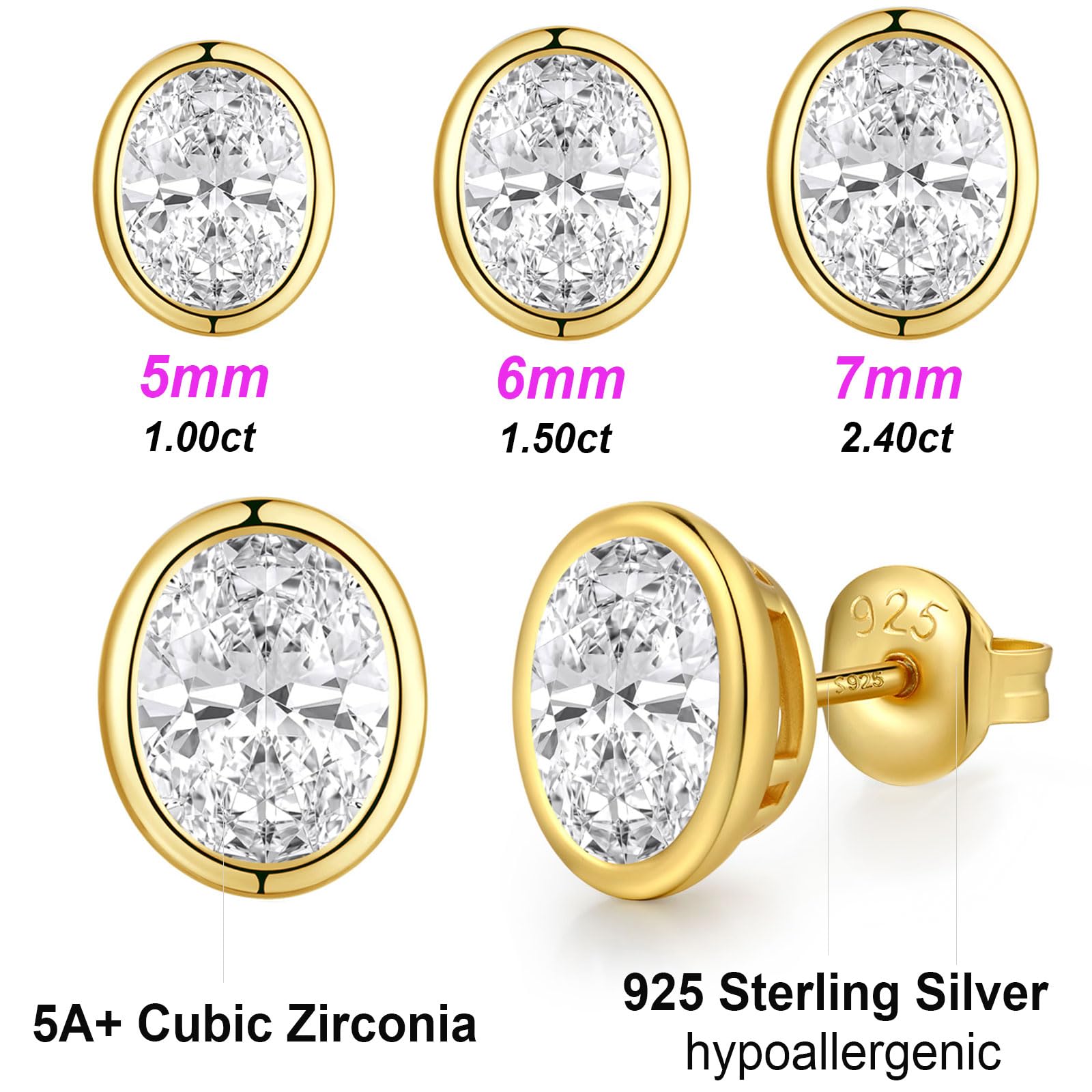 18K Oro Bianco Placcata Orecchini Uomo Donna Simulato Diamante Brillanti s925 Argento Sterlina Zirconi 5mm 6mm 7mm