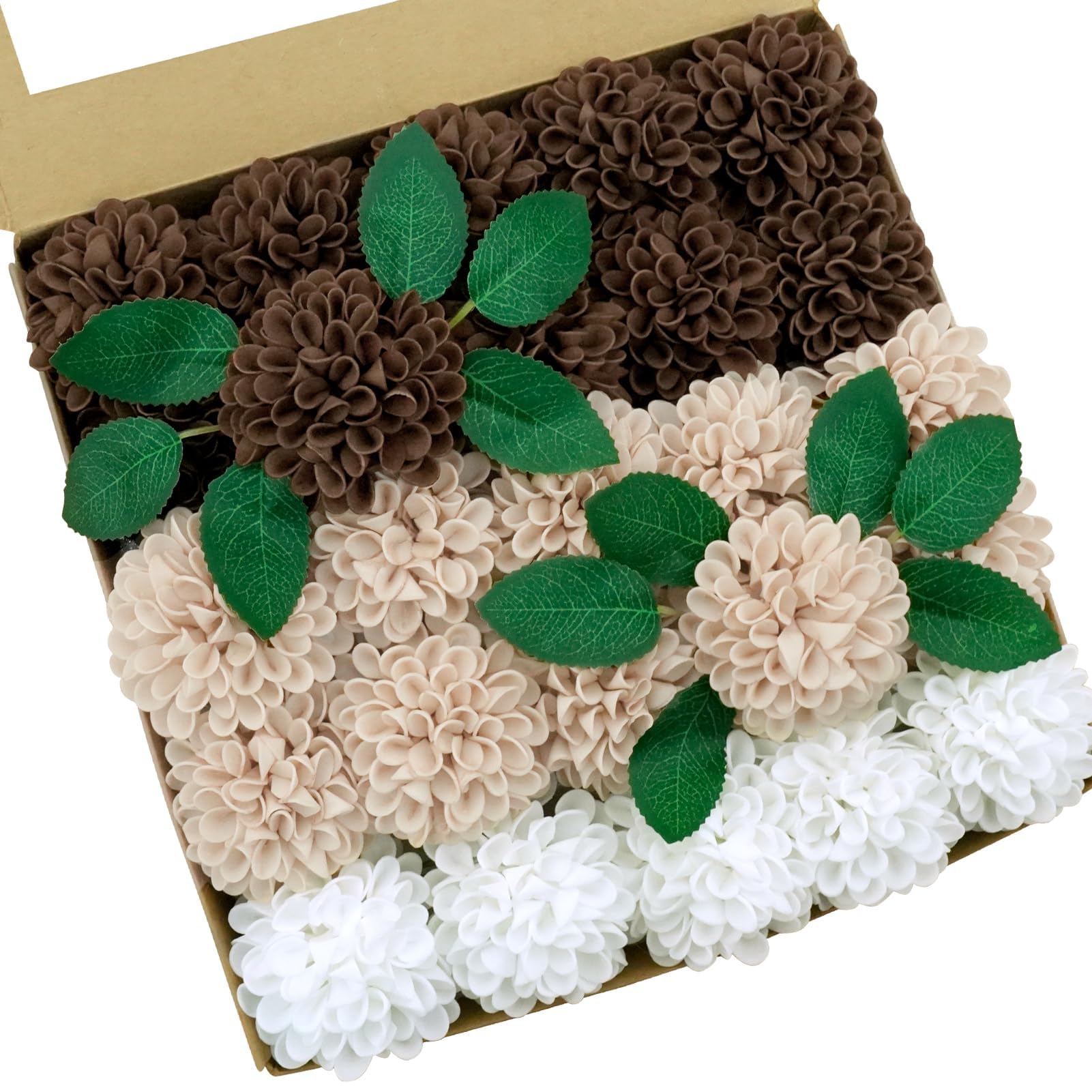 Artificial Dahlia Flowers, 25pcs Chocolate and Tan Rose for Bouquets — image 1