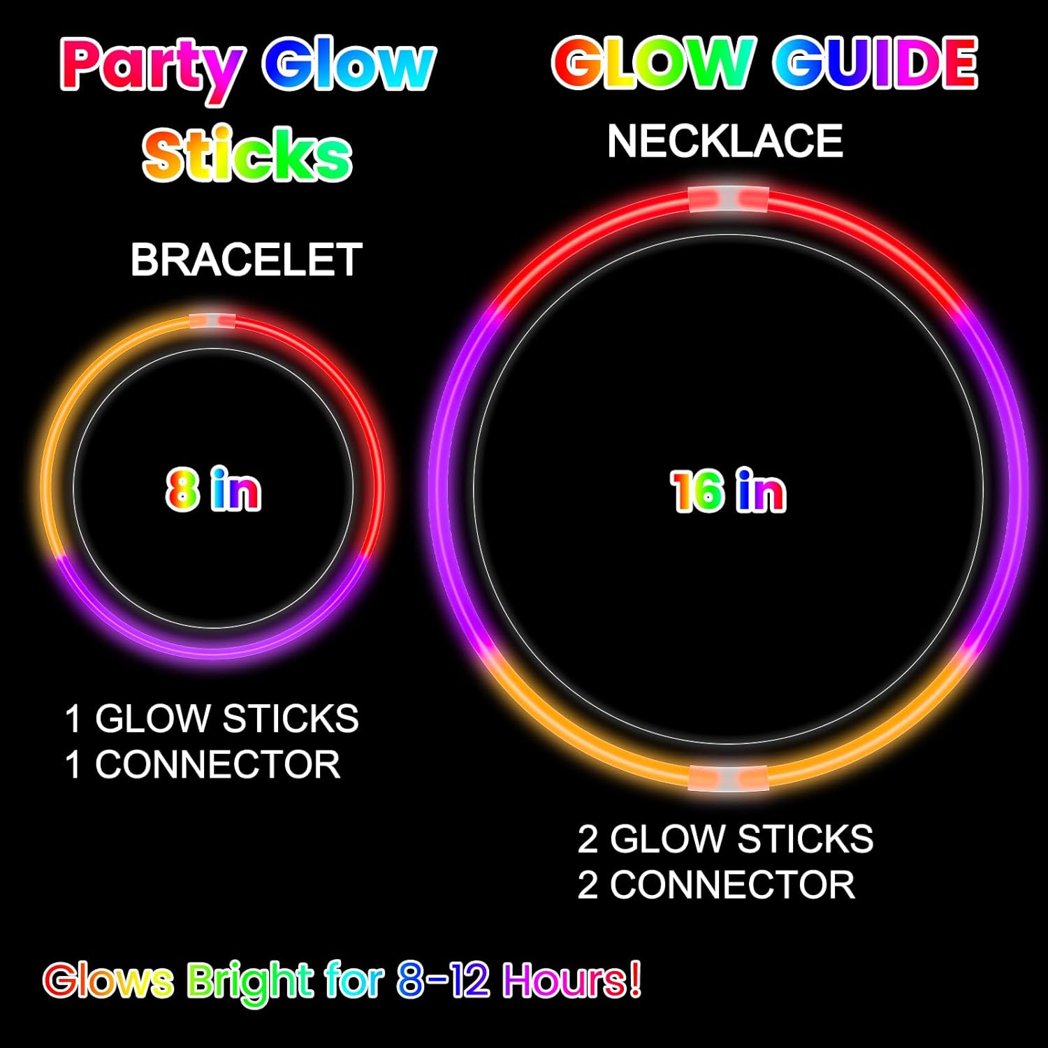 Glow Sticks Bulk Party Favors 50 Pack 8" 3 Colors in 1 Glow in the Dark Party Supplies Light Up Neon Party Decorations Glow Necklaces Bracelets for Kids Adults Birthday Halloween Christmas Easter