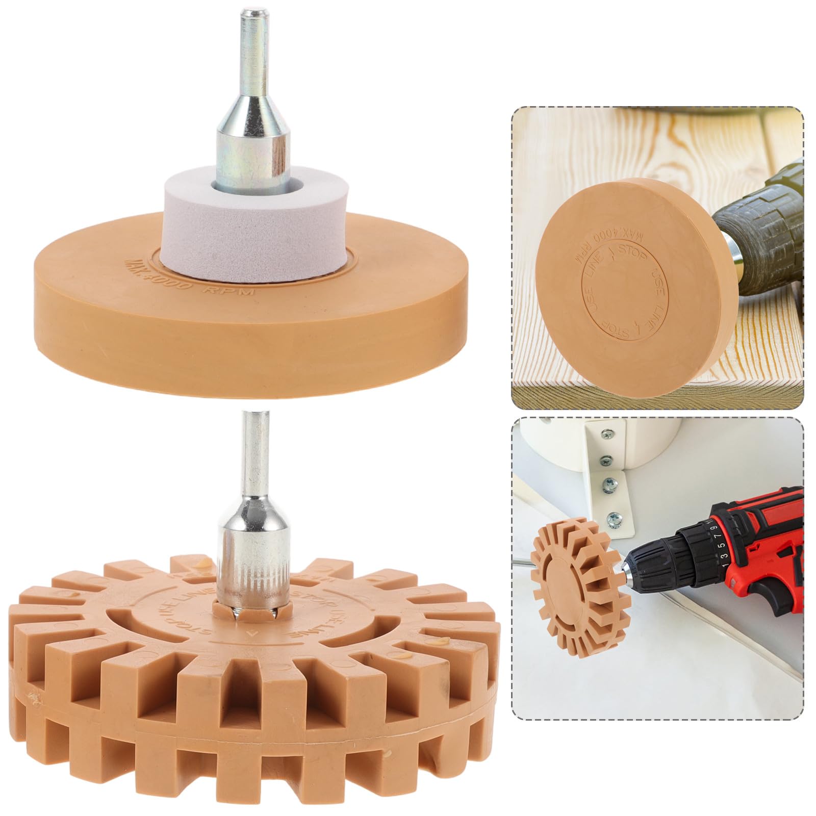 2pcs Roue de Gomme à Effacer en Caoutchouc pour Perceuse, Opération Pneumatique, Haute Efficacité, Accessoire pour Enlever Autocollants Voiture